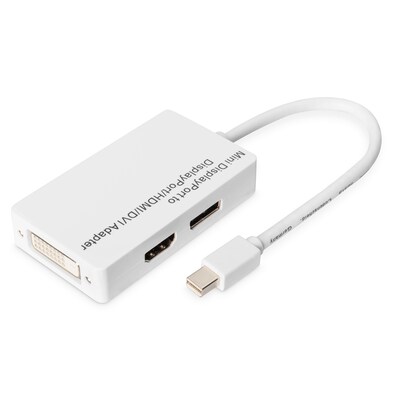 Displayport DP günstig Kaufen-DIGITUS mini DisplayPort Adapter/Verteiler, mini DP zu DP+HDMI+DVI St/Bu, 0,2m. DIGITUS mini DisplayPort Adapter/Verteiler, mini DP zu DP+HDMI+DVI St/Bu, 0,2m <![CDATA[• Adapter-Dock • Anschlüsse: Mini Displayport zu DP, HDMI und DVI • Farbe: weiß