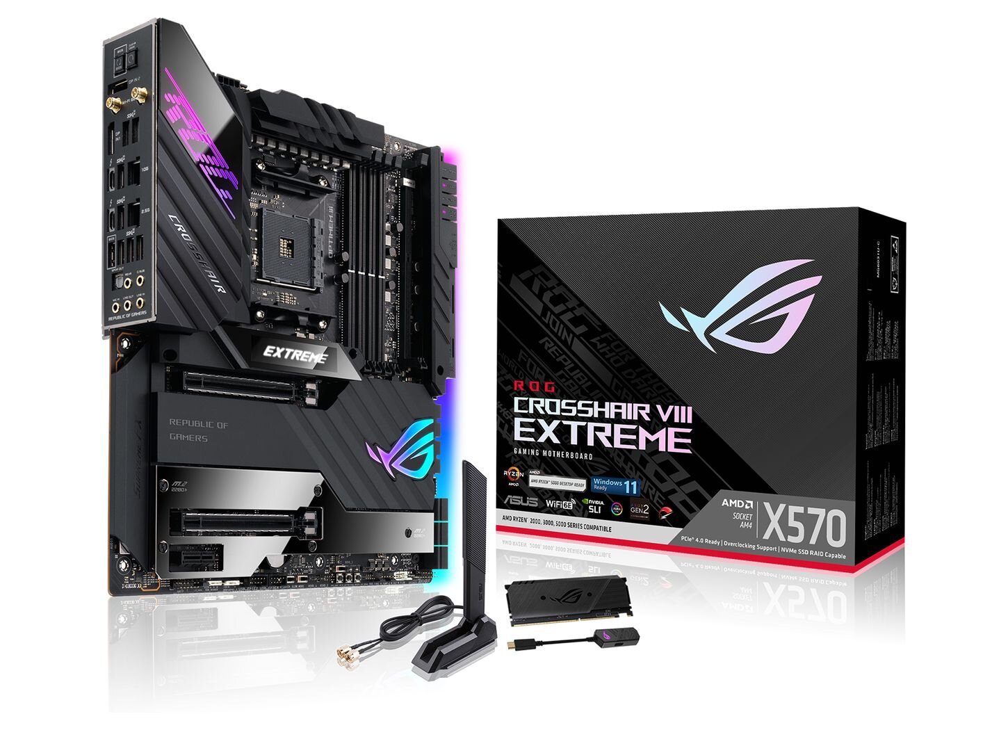 ASUS ROG Crosshair VIII Extreme X570 ATX Mainboard Sockel AM4 USB3.2 /M.2/WiFi