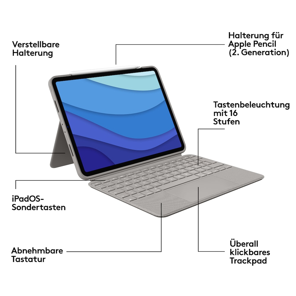Logitech Combo Touch Tastaturcase Trackpad für iPad Pro 11“ (1./ 2./3.Gen) Sand