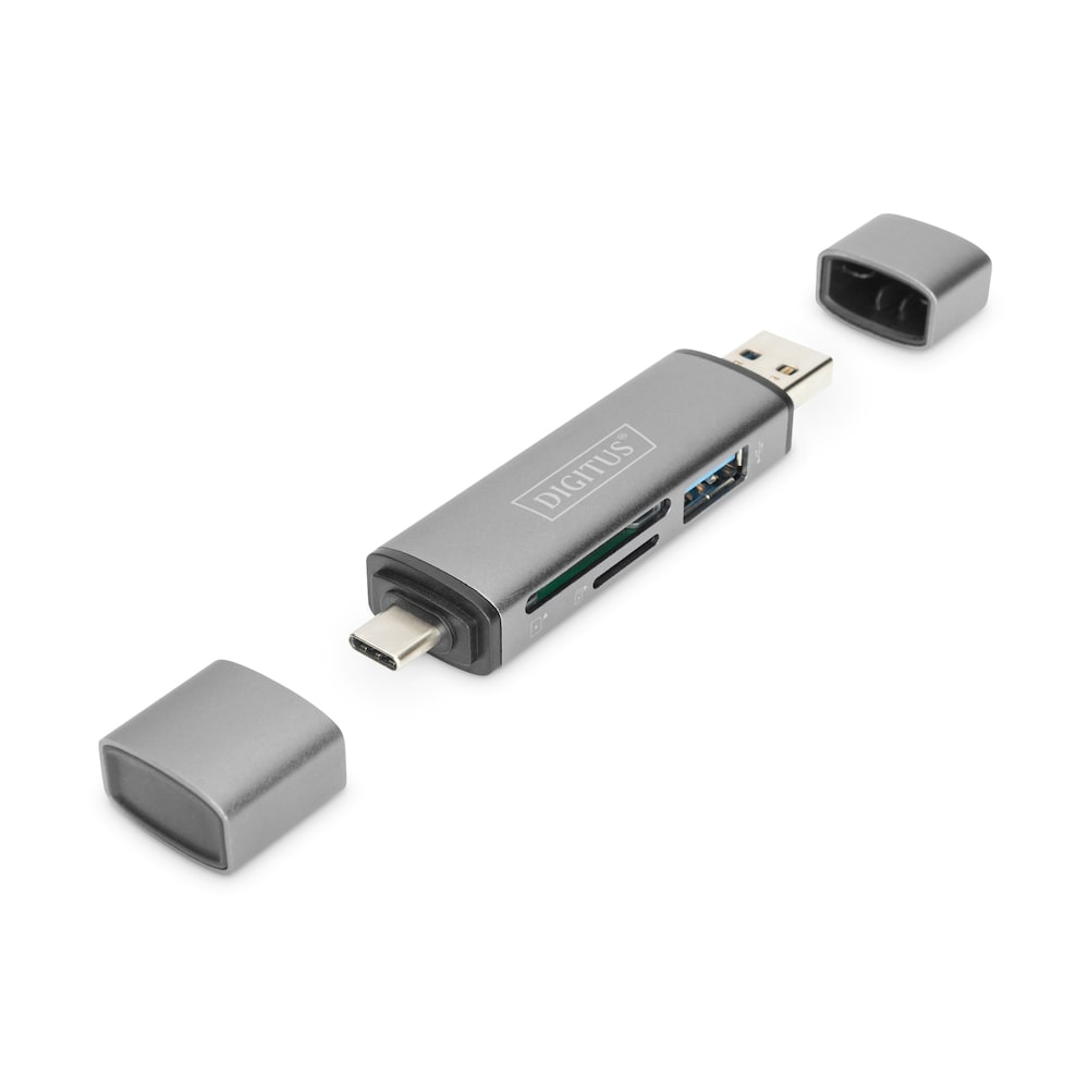 DIGITUS DA-70886 Combo Card Reader Hub (USB-C+USB 3.0) grau