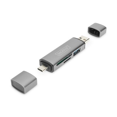 USB C günstig Kaufen-DIGITUS DA-70886 Combo Card Reader Hub (USB-C+USB 3.0) grau. DIGITUS DA-70886 Combo Card Reader Hub (USB-C+USB 3.0) grau <![CDATA[• Adapter-Adapter • Anschlüsse: USB Typ C und USB Typ A • SD-Karten und MicroSD-Karten können parallel zu dem 1-Port 