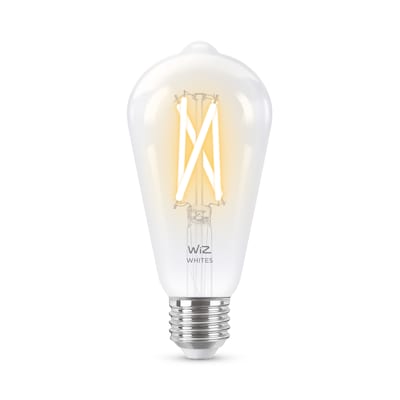 Lampe günstig Kaufen-WiZ 60W E27 Edisonform Filament Clear (TW) Einzelpack. WiZ 60W E27 Edisonform Filament Clear (TW) Einzelpack <![CDATA[• Energieeffizienzklasse: E • Leistung: 7 Watt als Ersatz für 60 Watt • Austauschtype: LED-Lampe / Sockel: E27 • Gewichteter Ene