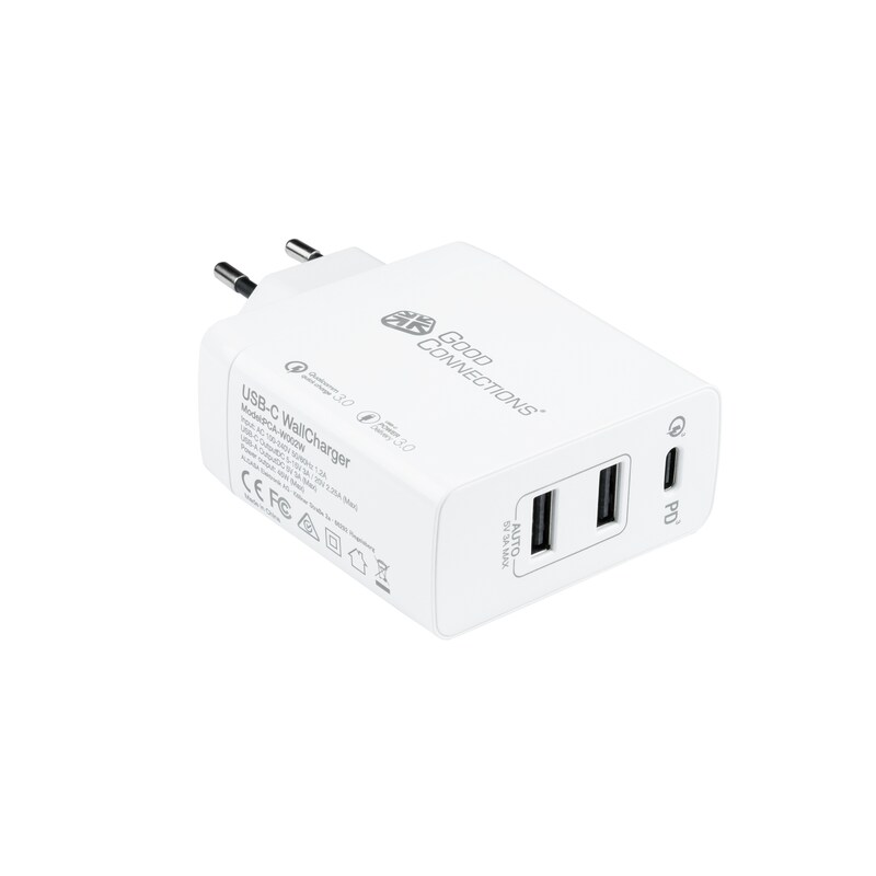 Good Connection USB-Schnellladegerät 45W 3-Port USB-C/A PD weiß