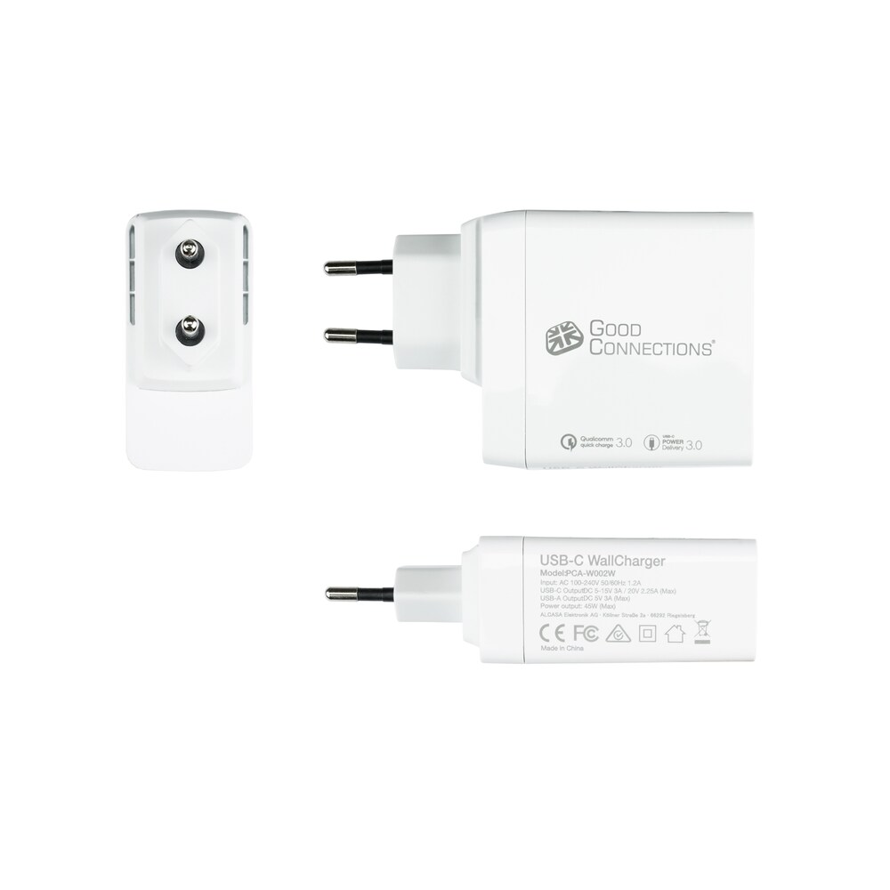 USB-Schnellladegerät 45W 3-Port USB-C/USB-A PD 3.0 QC 3.0 weiß