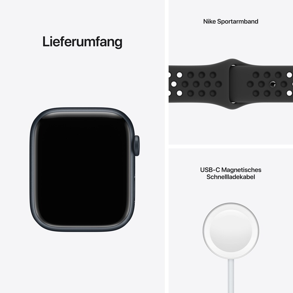 Apple Watch Series 7 Nike GPS 45mm Aluminium Mitternacht Sportarmband Schwarz