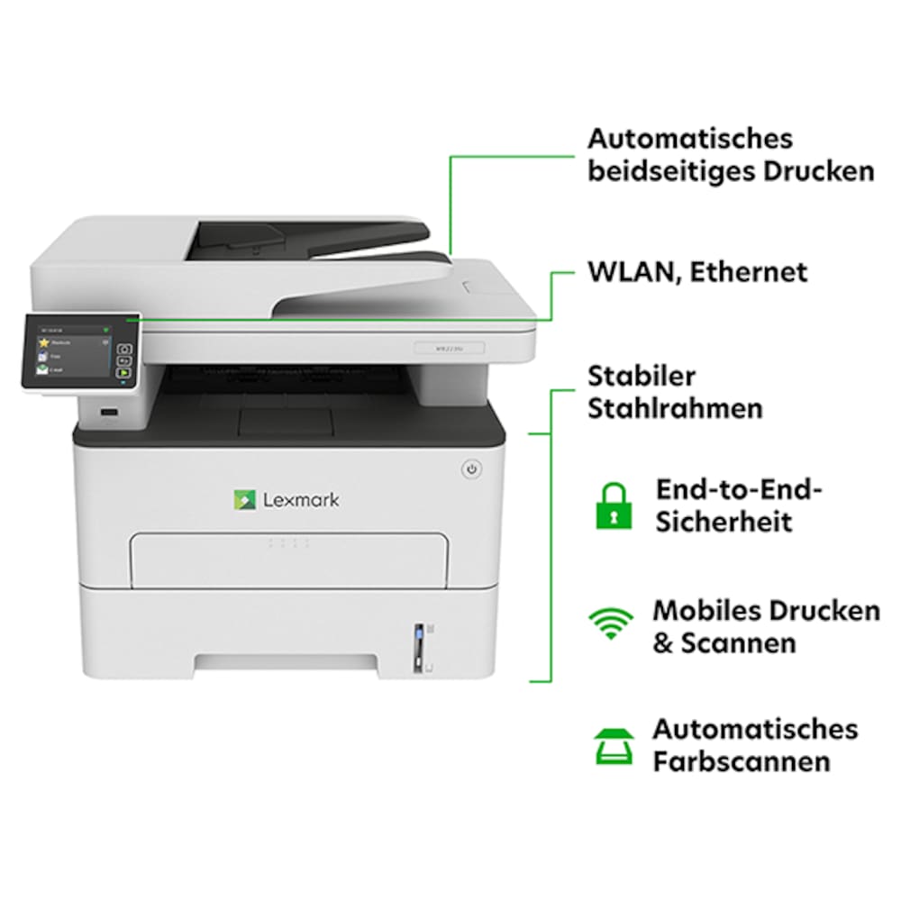 Lexmark MB2236adwe S/W-Laserdrucker Scanner Kopierer Fax LAN WLAN