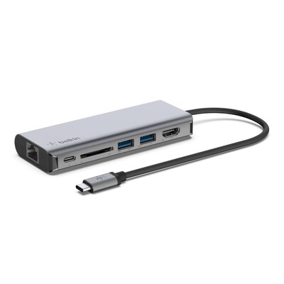 Adapter,1080P günstig Kaufen-Belkin USB-C 6-in-1 Multiport Adapter. Belkin USB-C 6-in-1 Multiport Adapter <![CDATA[• Mehrere Geräte an einen USB-C-Laptop anschließen • Anschlüsse: HDMI, 2x USB-A 3.0 BC1.2, • Anschlüsse: Gigabit-Ethernet, SD-Kartenleser und USB-C PD • Erm