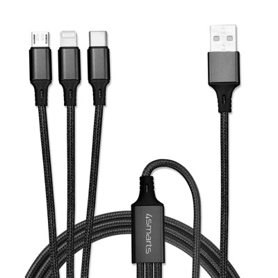 Lightning F günstig Kaufen-4smarts 3in1 Kabel ForkCord 1m textil schwarz. 4smarts 3in1 Kabel ForkCord 1m textil schwarz <![CDATA[• USB-Kabel • Anschlüsse: USB Typ A und USB micro B + USB C + Lightning • Farbe: schwarz, Länge: 1,0m • Knickschutz • Farbe: Schwarz, Besonde