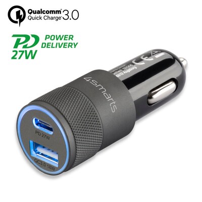 USB mit günstig Kaufen-4smarts Kfz Ladegerät Rapid+ 27W mit Quick Charge, PD, grau / schwarz. 4smarts Kfz Ladegerät Rapid+ 27W mit Quick Charge, PD, grau / schwarz <![CDATA[• Kfz-Ladegerät mit USB-A und USB-C-Anschluss • 2 Mobilgeräte gleichzeitig aufladbar • 