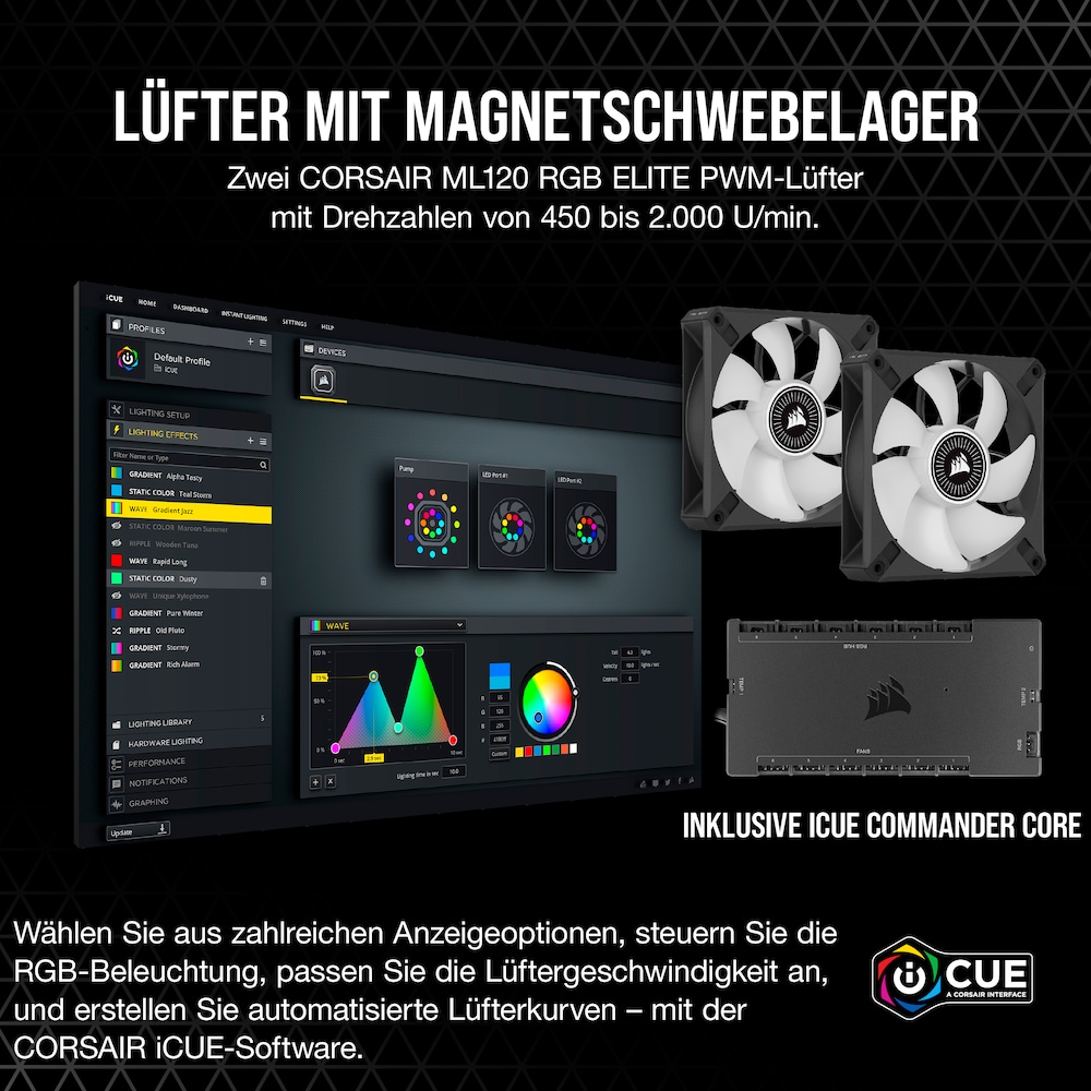 Corsair ICUE H100i Elite LCD RGB Wasserkühlung Intel und AMD CPU