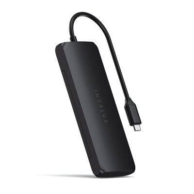 Tech Time günstig Kaufen-Satechi USB-C Hybrid Multiport Adapter mit SSD Steckplatz Schwarz. Satechi USB-C Hybrid Multiport Adapter mit SSD Steckplatz Schwarz <![CDATA[• Multiport-Adapter mit integriertem SSD-Steckplatz • Größe: 13,5 x 4,6 x 1,5 Zentimeter • Gewicht: 107,7