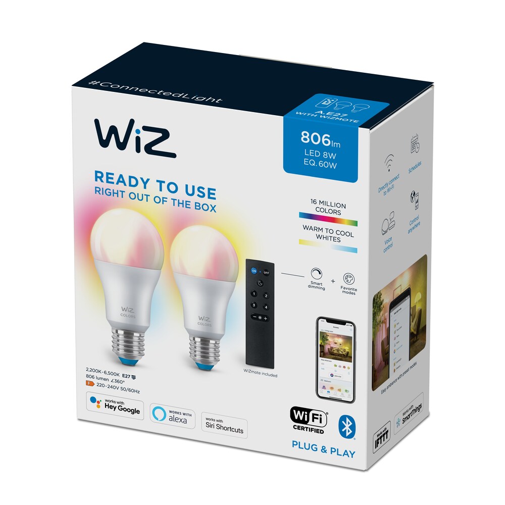 2x Smarte WiZ Lampe mit bis zu 16 Millionen Farbe (60W) inkl. Fernbedienung