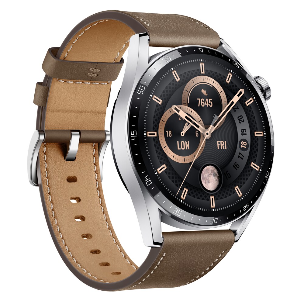 Huawei Watch GT 3 Sport Smartwatch 44mm GPS silber AMOLED-Display Lederarmband