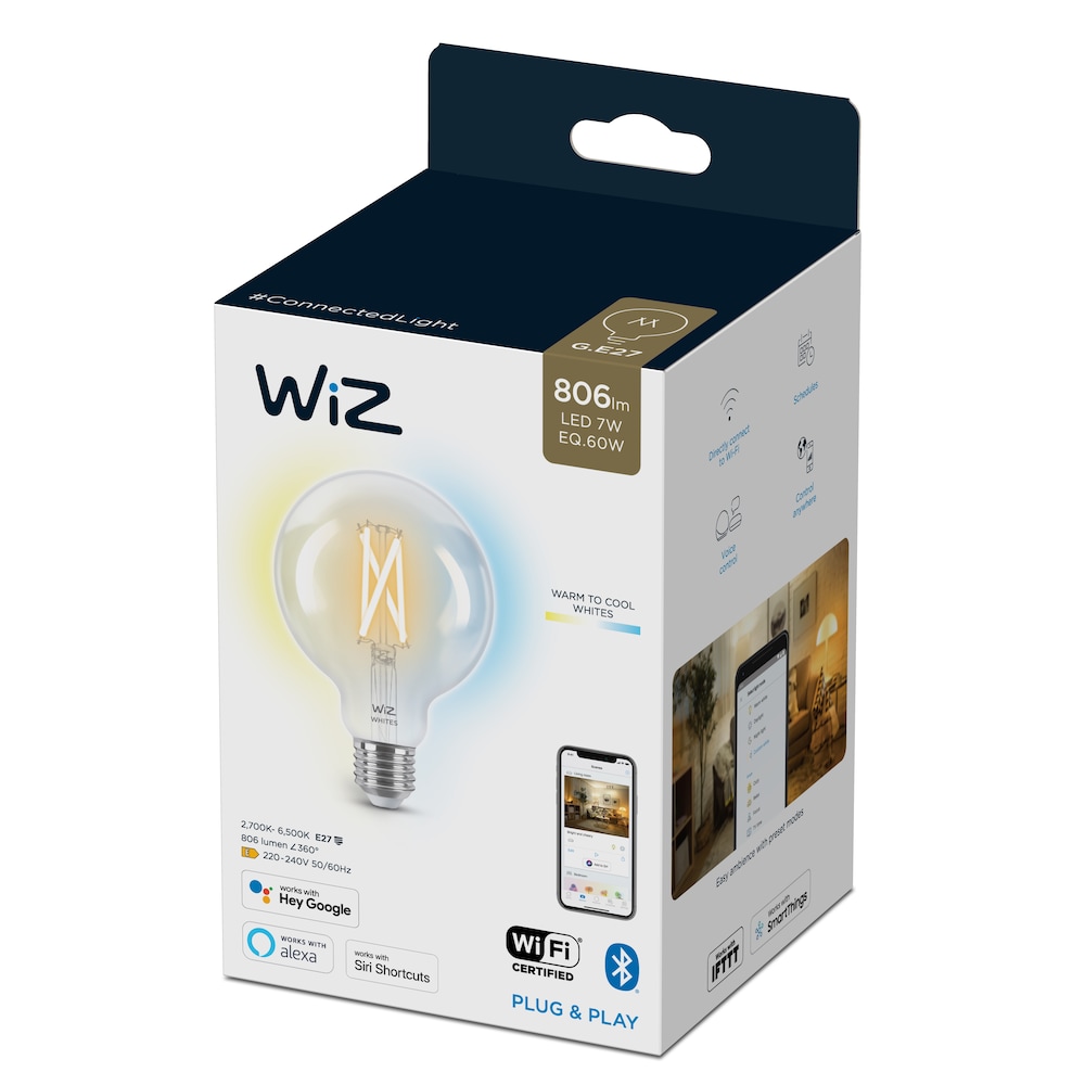 WiZ smarte Filament Lampe mit kaltweißem bis warmweißem Licht Globeform E27