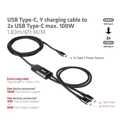 USB C günstig Kaufen-Club 3D USB-Typ-C Y-Ladekabel auf 2x USB-Typ-C max. 100W 1,8m St./St.. Club 3D USB-Typ-C Y-Ladekabel auf 2x USB-Typ-C max. 100W 1,8m St./St. <![CDATA[• USB-Kabel • Anschlüsse: USB Typ C und USB Typ C • Farbe: schwarz, Länge: 1,8m • passend für: