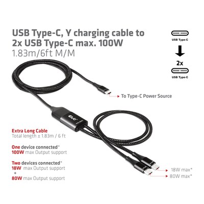 und Ladekabel günstig Kaufen-Club 3D USB-Typ-C Y-Ladekabel auf 2x USB-Typ-C max. 100W 1,8m St./St.. Club 3D USB-Typ-C Y-Ladekabel auf 2x USB-Typ-C max. 100W 1,8m St./St. <![CDATA[• USB-Kabel • Anschlüsse: USB Typ C und USB Typ C • Farbe: schwarz, Länge: 1,8m • passend für: