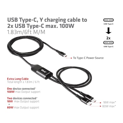 Ladekabel Kabel günstig Kaufen-Club 3D USB-Typ-C Y-Ladekabel auf 2x USB-Typ-C max. 100W 1,8m St./St.. Club 3D USB-Typ-C Y-Ladekabel auf 2x USB-Typ-C max. 100W 1,8m St./St. <![CDATA[• USB-Kabel • Anschlüsse: USB Typ C und USB Typ C • Farbe: schwarz, Länge: 1,8m • passend für: