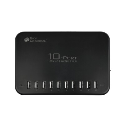 AC Schnelllade günstig Kaufen-GC USB-Desktop-Schnellladestation 120W 10-Port USB-A schwarz. GC USB-Desktop-Schnellladestation 120W 10-Port USB-A schwarz <![CDATA[• 120W Universal-Netzteil für Smartphones oder Tablets • Input: AC 100-240V 50/60Hz, 1,68A • 10 USB-A Anschlüsse 