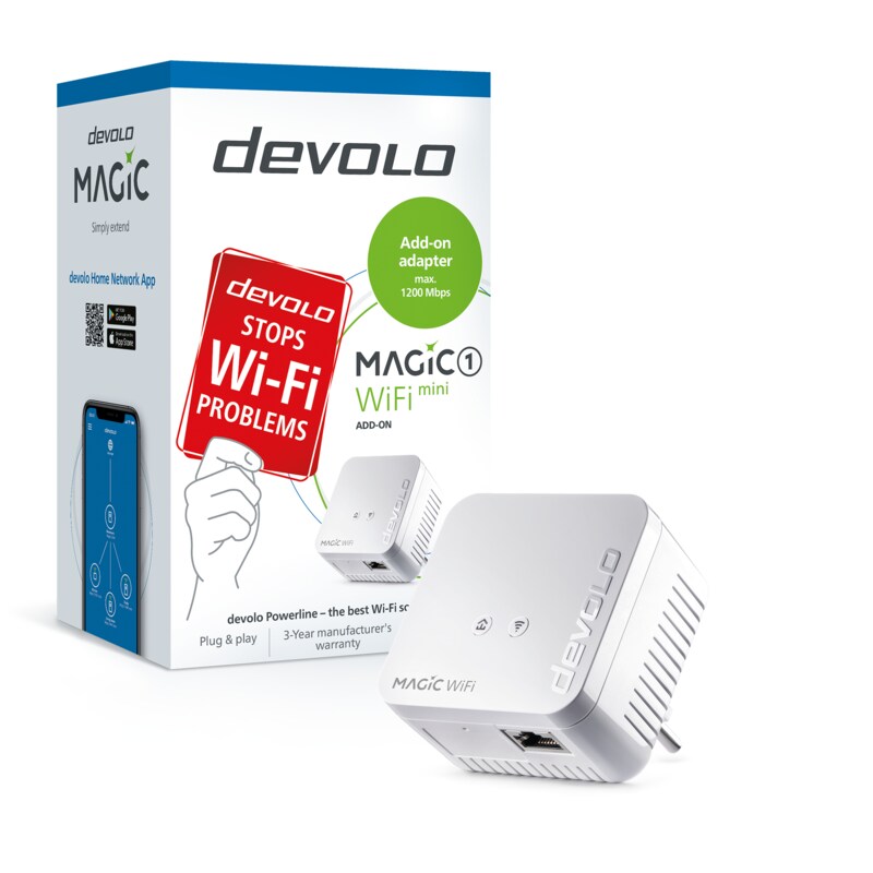 devolo Magic 1 WiFi mini Ergänzung (1200Mbit, Powerline + WLAN, 1x LAN, Mesh)