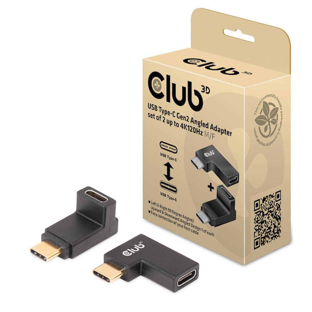 Club 3D USB-Typ-C Gen2 gewinkelte Adapter 2 Stk. bis zu 4K120Hz St./B.