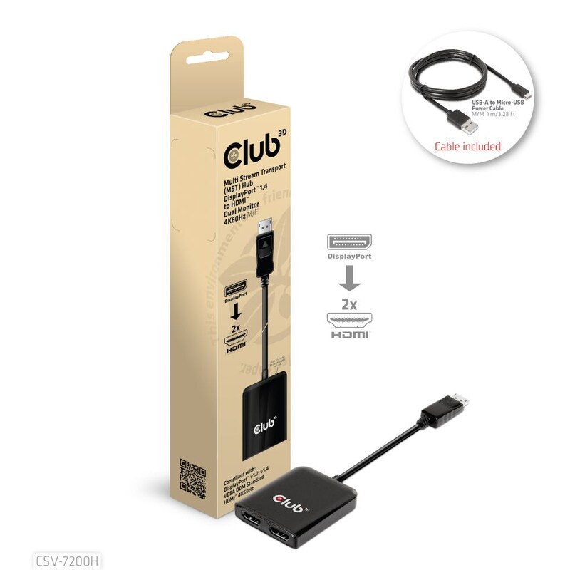 Club 3D DisplayPort 1.4 auf HDMI Dual Monitor 4K60Hz 0,2m schwarz