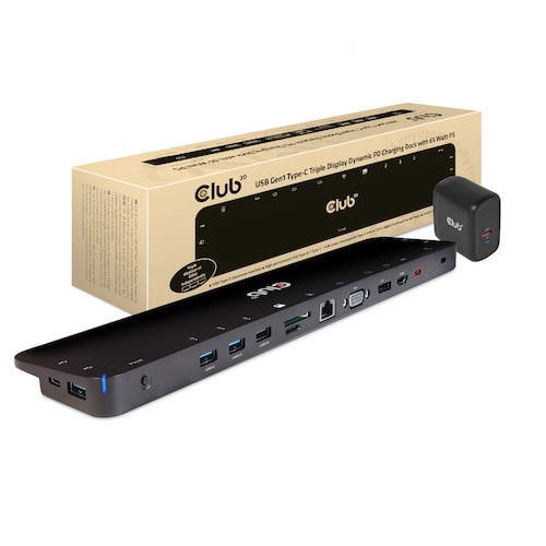 Club 3D USB Gen1 Typ-C Triple Display Dynamic PD Charging Dock m. 65 Watt