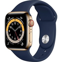 Apple Watch Series 6 LTE 40mm Edelstahgeh&auml;use Gold Sportarmband Dunkelmarine