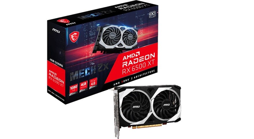 MSI AMD Radeon RX 6500XT Mech 2X 4G OC 4GB GDDR6 Gaming Grafikkarte DP/HDMI