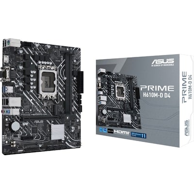 H610M H günstig Kaufen-ASUS PRIME H610M-D D4 mATX Mainboard Sockel 1700 HDMI/VGA. ASUS PRIME H610M-D D4 mATX Mainboard Sockel 1700 HDMI/VGA <![CDATA[• mATX Mainboard mit Sockel Intel 1700 für Intel Core 12. Generation-CPU • Intel H610-Chipsatz, Intel HD Graphics Grafik •