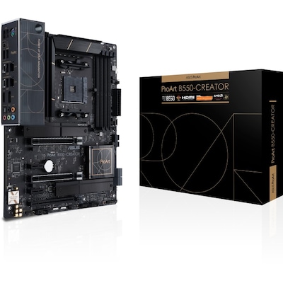 HD SAT günstig Kaufen-ASUS ProART B550-Creator ATX Mainboard AM4 Thunderbolt 4/M2/HDMI/DP. ASUS ProART B550-Creator ATX Mainboard AM4 Thunderbolt 4/M2/HDMI/DP <![CDATA[• ATX Mainboard mit Sockel AMD AM4 für AMD Ryzen 5-CPU • AMD B550-Chipsatz, keine Grafik • 128 GB max.
