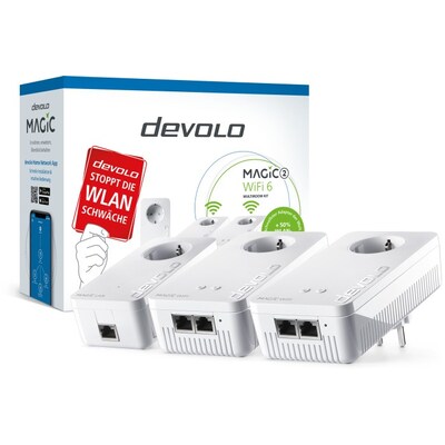 Bluetooth/WIFI günstig Kaufen-devolo Magic 2 WiFi 6 Multiroom Kit (2400 Mbit, 4x GB LAN, Mesh, Access Point). devolo Magic 2 WiFi 6 Multiroom Kit (2400 Mbit, 4x GB LAN, Mesh, Access Point) <![CDATA[• Adapter-Set zum Aufbau Ihres Magic-Powerline-Netzwerks mit 3 Adaptern • Schnell. 