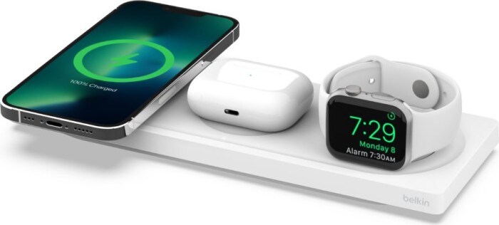 Belkin Boost Charge Pro Drahtloses 3 in 1 Ladepad mit MagSafe wei&szlig;