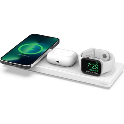 Charge/Communication günstig Kaufen-Belkin Boost Charge Pro Drahtloses 3 in 1 Ladepad mit MagSafe weiß WIZ016vfWH. Belkin Boost Charge Pro Drahtloses 3 in 1 Ladepad mit MagSafe weiß WIZ016vfWH <![CDATA[• Laden Sie all Ihre Geräte von Apple schnell auf • Kompatibel mit MagSafe