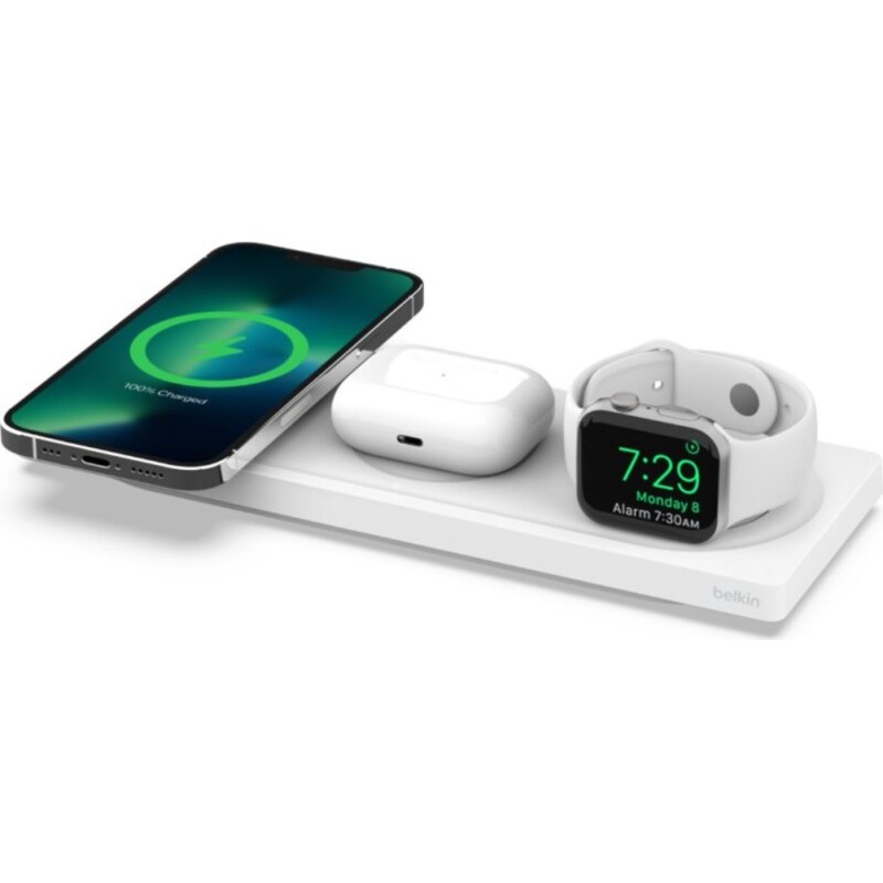 Belkin Boost Charge Pro Drahtloses 3 in 1 Ladepad mit MagSafe weiß WIZ016vfWH