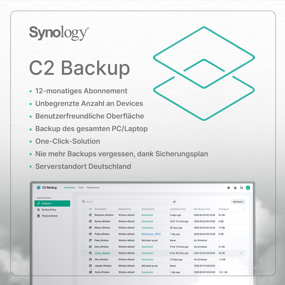 Synology C2 Backup Lizenz 500GB 1 Jahr Cloud Backup für Windows Geräte