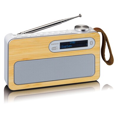 Lenco PDR-040 Bamboo Tragbares DAB+ FM-Radio mit BT, Weiß