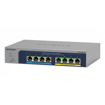 TC CD günstig Kaufen-Netgear Plus MS108EUP 8 Port managed Switch. Netgear Plus MS108EUP 8 Port managed Switch <![CDATA[• 8-Port-Multi-Gigabit (2,5G) • 4 PoE+-Ports und 4 Ultra60 PoE++-Ports • Lüfterloses Design]]>. 
