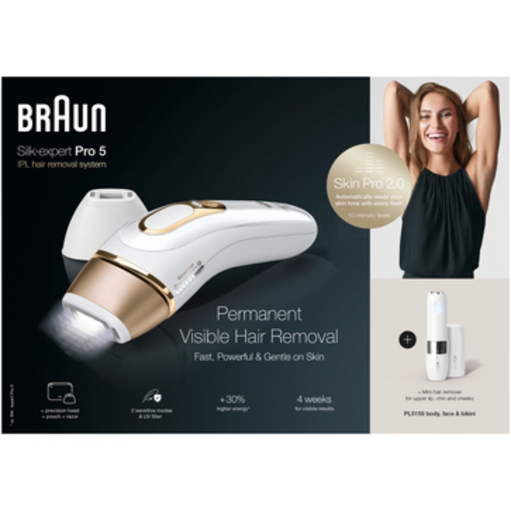 Braun Silk-Expert Pro 5 PL5117 IPL-Haarentfernungsgerät weiß/gold + Venus-Rasier