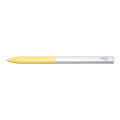 Logitech Pen USI-Stift für Chromebook Wiederaufladbarer USI-Stift Entwickelt für Lernanwendungen, Zertifiziert „Funktioniert mit Chromebook“, Kein Pairing, Weicher, rutschfester Griff – Silber/Gelb