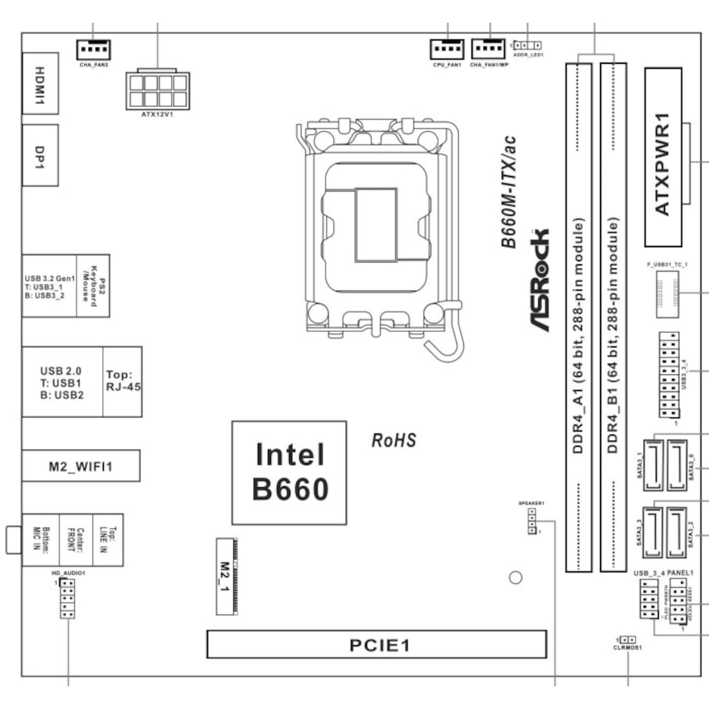 ASRock B660M-ITX/AC mini-ITX Mainboard Sockel 1700 /M.2/HDMI/DP/USB3.0
