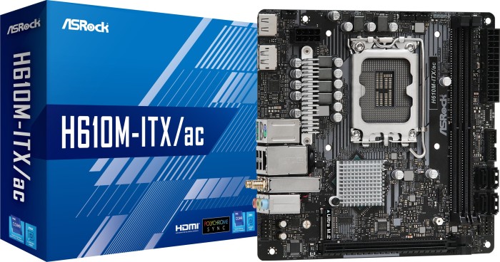 ASRock H610M-ITX/AC mini ITX Mainboard Sockel 1700 /M.2/HDMI/DP/USB3.0/WiFi/BT