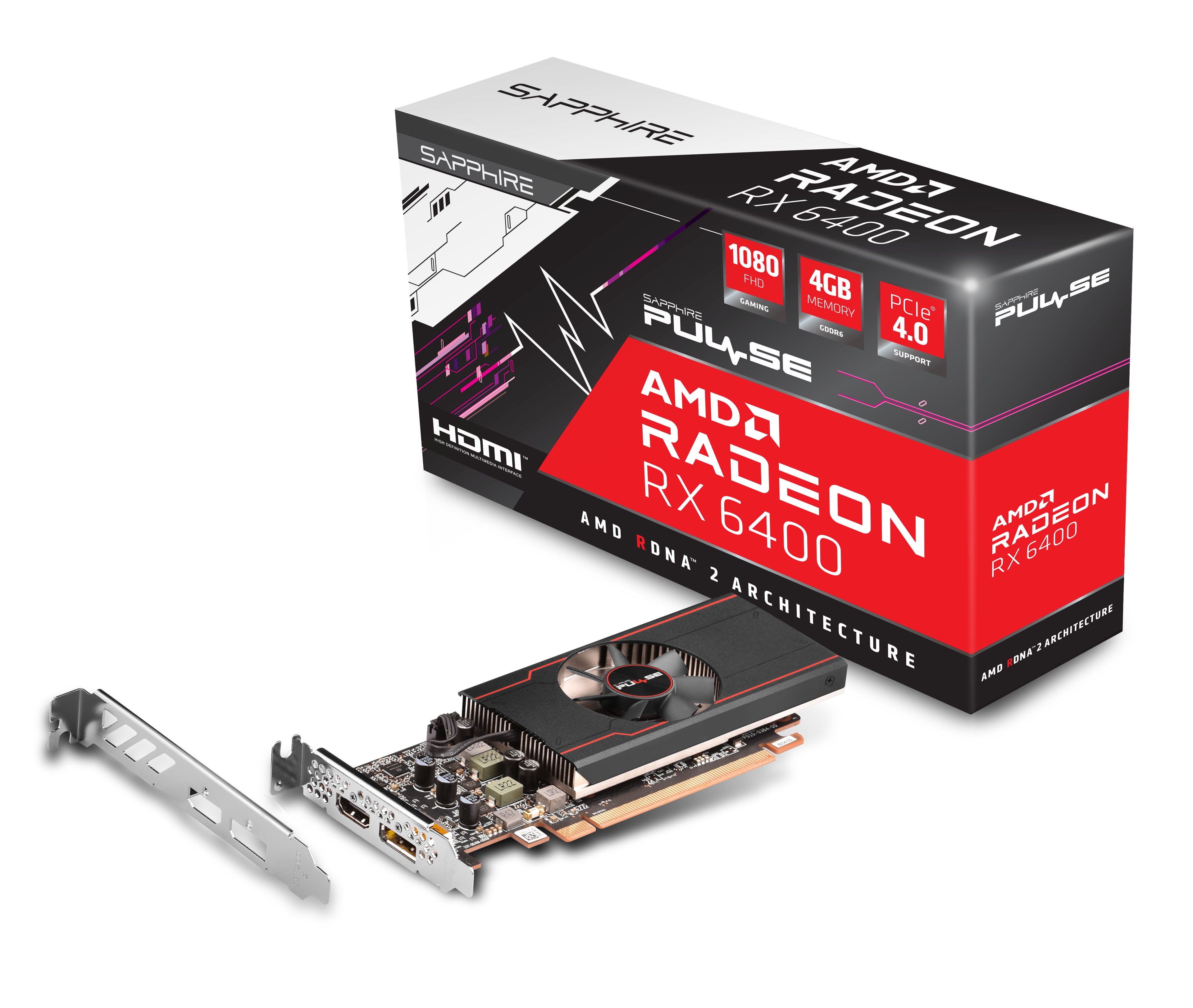 SAPPHIRE AMD Radeon RX 6400 Pulse Grafikkarte mit 4GB GDDR6 HDMI/DP, Low Profile