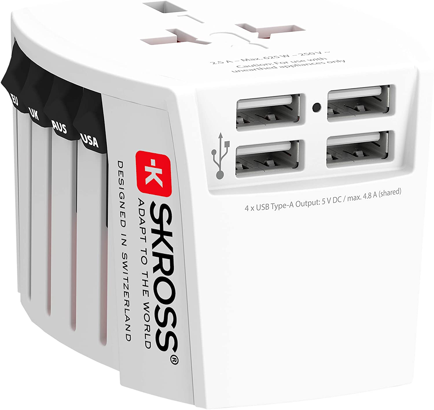 SKROSS World Adapter Pro + USB 4xA 3-polig (7A) Reiseadapter