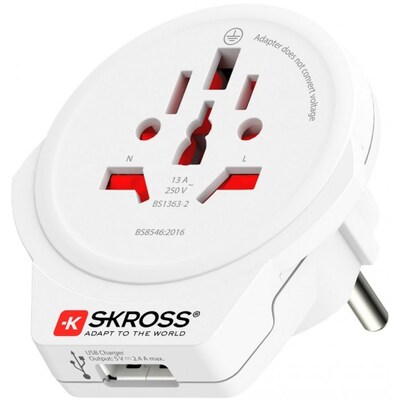 250 W günstig Kaufen-SKROSS Country Adapter World to Europe USB. SKROSS Country Adapter World to Europe USB <![CDATA[• Länderreiseadapter: Europa Input 3-Pol. mit 1x USB • Eingangsspannung: 100 V – 250 V • Max. Last: 16 A • 1 x USB-Ausgang: 5 V / max. 2.4 A (shared