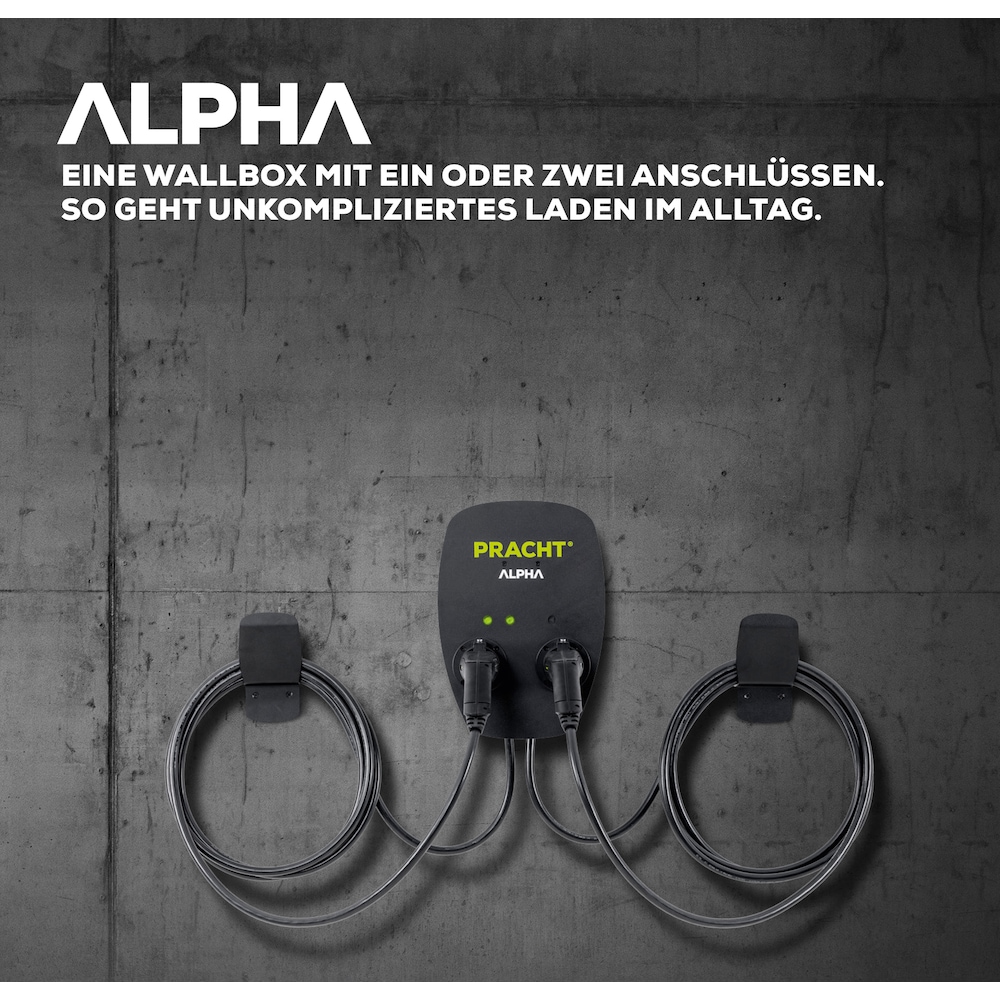 Pracht ALPHA-Wallbox schwarz Typ 2, 2 x 11 kW, Kabel 2 x 5,5m NRG1000