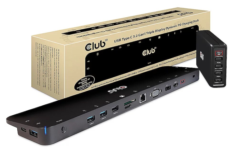 Club 3D USB Gen1 Typ-C Triple Display Dynamic PD Charging Dock m. 100 Watt