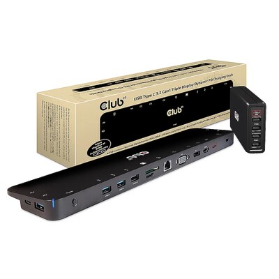 Club 3D USB Gen1 Typ-C Triple Display Dynamic PD Charging Dock m. 100 Watt