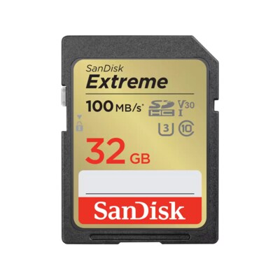 SanDisk Extreme 32 GB SDHC Speicherkarte (2022) bis 100MB/s, Cl10, U3, V30