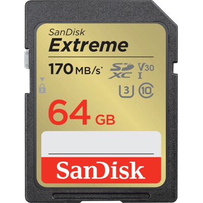 GB 64 günstig Kaufen-SanDisk Extreme 64 GB SDXC Speicherkarte (2022) bis 170MB/s, Cl10, U3, V30. SanDisk Extreme 64 GB SDXC Speicherkarte (2022) bis 170MB/s, Cl10, U3, V30 <![CDATA[• Speichertyp: SDXC (UHS-I) • Speicherkapazität: 64 GB • Geschwindigkeitsklasse: Cl10, U