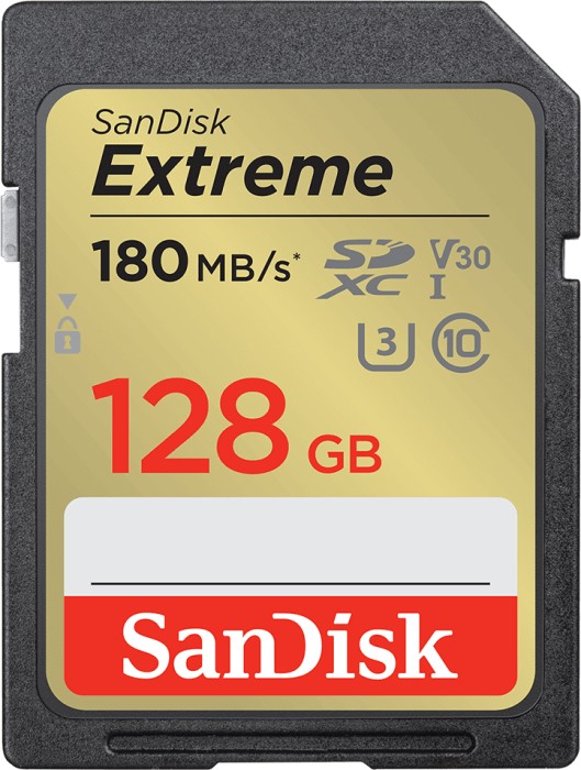 SanDisk Extreme 128GB SDXC Speicherkarte (180 MB/s, Class 10, U3, V30)